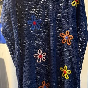 Floral Embroidered Navy swim cover up